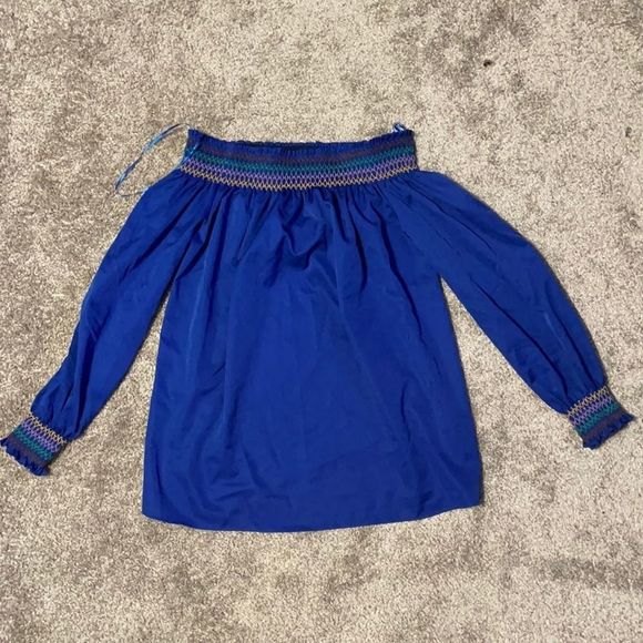 Off the Shoulder Loose Fit Long Sleeve MultiColor Ruched Top - Picture 1 of 1